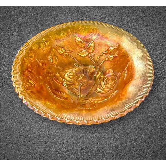 Iridescent Carnival Glass Bowl Orange Marigold Gold Fumed 9" Unmarked Vtg 50s - Picture 7 of 9